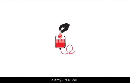 Donare la sacca di sangue o il logo dell'icona del flacone illustrazione vettoriale in un design piatto e minimal Illustrazione Vettoriale