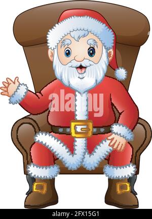 Cartoon babbo natale seduto in poltrona su sfondo bianco Illustrazione Vettoriale
