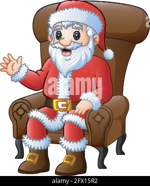 Cartoon babbo natale seduto in poltrona su sfondo bianco Illustrazione Vettoriale