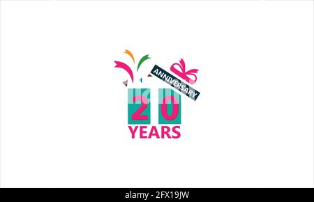 Logo di venti anni di anniversario con un regalo a più righe per eventi di celebrazione, biglietto di auguri, invito e icona di celebrazione del matrimonio Illustrazione Vettoriale