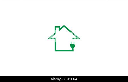 Logo dell'icona di Plug Electric house nell'illustrazione vettoriale del design piatto modello Illustrazione Vettoriale