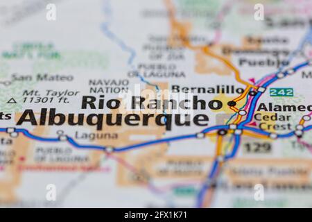 Rio Rancho New Mexico USA mostrato su una mappa geografica o su una strada ma Foto Stock