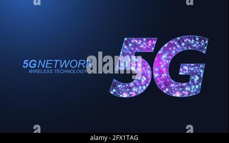 Concetto di tecnologia wireless di rete 5G. Icona banner Web 5G per aziende e tecnologia, segnale, velocità, rete, big data, Tecnologia, IoT e traffico Illustrazione Vettoriale