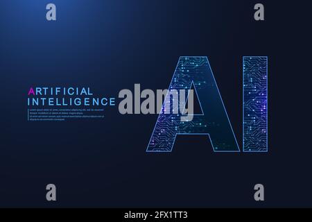 Intelligenza artificiale e simbolo del vettore di apprendimento automatico. Progettazione della tecnologia wireless con intelligenza artificiale. Reti neurali e moderne Illustrazione Vettoriale
