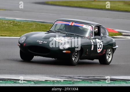 Robert Gate, Jaguar e-Type, HSCC 70's Road Sports Championships, 1980's Production Car Challenge, International Trophy Meeting, Silverstone Grand Prix Foto Stock