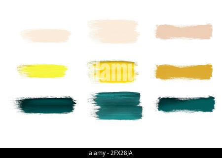 Tratti astratti del pennello in 2021 colori di tendenza su bianco, illustrazione creativa, sfondo di moda. Foto Stock