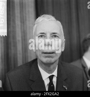 Conferenza, della Fondazione Dr. Wiardi Beckman, mr. G.E. Langemeijer (avvocato generale), 15 febbraio 1966, conferenze, Paesi Bassi, foto agenzia stampa del xx secolo, notizie da ricordare, documentario, fotografia storica 1945-1990, storie visive, Storia umana del XX secolo, che cattura momenti nel tempo Foto Stock