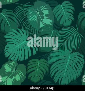 Modello Jungle senza giunture. La monstera tropicale lascia lo sfondo del design di moda. Illustrazione Vettoriale