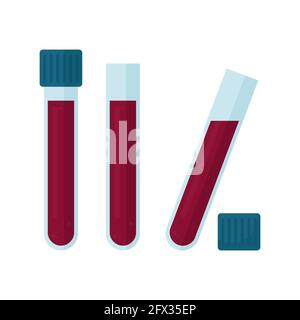 Donare sangue. Prendete il test per l'HIV e l'AIDS. Immagine vettoriale di tre provette di sangue su sfondo bianco. Analisi del sangue di laboratorio Illustrazione Vettoriale