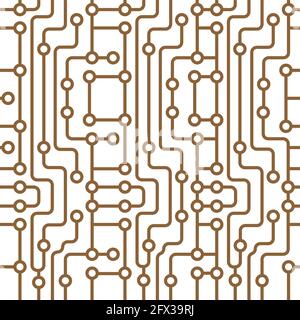 Schema di circuito stampato senza cuciture per texture, tessuti, packaging e sfondi semplici. Stile piatto Illustrazione Vettoriale