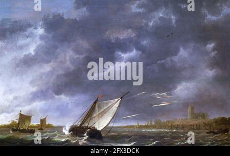 Albert Cuyp. Il Maas a Dordrecht in una tempesta di Aelbert Jacobsz Cuyp (1620-1691), olio su quercia, c. 1645-50 Foto Stock