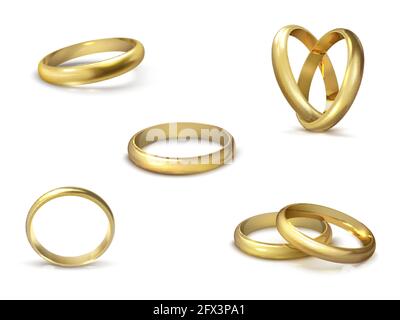 Anelli di nozze d'oro realistici isolati su sfondo bianco simbolo di amore e matrimonio Illustrazione Vettoriale