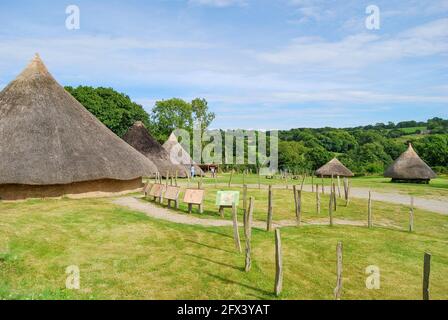 Roundhouses, Castell Henlly, Iron Age Fort, Meline, Nevern, Pembrokeshire, Wales, Regno Unito Foto Stock