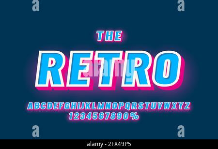 Insieme di font retro, simbolo di lettere e numeri. Illustrazione vettoriale Illustrazione Vettoriale