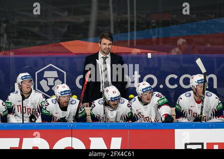 Arena riga, riga, Lettonia, 25 maggio 2021, Team Norvegia Bench durante il Campionato del mondo 2021 - Finlandia vs Norvegia, Hockey su ghiaccio - Foto Andrea Re / LM Foto Stock