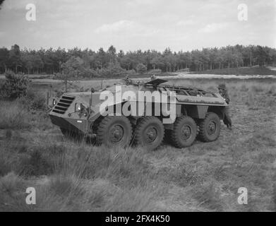 Dimostrazione di veicoli militari esistenti e di recente sviluppo presso il campo di addestramento di Oirschot vicino alla dimostrazione di Eindhoven con un nuovo tipo di auto corazzata YP408, 16 giugno 1959, esercito, veicoli militari; I Paesi Bassi, foto agenzia stampa del XX secolo, notizie da ricordare, documentario, fotografia storica 1945-1990, storie visive, Storia umana del XX secolo, che cattura momenti nel tempo Foto Stock