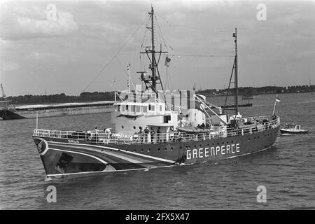 La nave d'azione Greenpeace Sirius ha lasciato Amsterdam in relazione al dumping nell'Oceano Atlantico (navigazione a vela), 23 agosto 1982, navi, Paesi Bassi, foto agenzia stampa del xx secolo, notizie da ricordare, documentario, fotografia storica 1945-1990, storie visive, Storia umana del XX secolo, che cattura momenti nel tempo Foto Stock