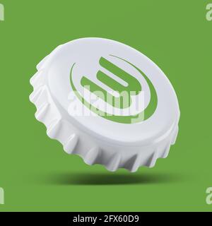 Madrid , SPAGNA - 25 maggio 2021: Wolfsburg 3D rende realistico tappo bottiglia logo su bianco, editoriale illustrativo Foto Stock