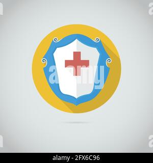 Icona vettore piatto con croce rossa. Illustrazione Vettoriale