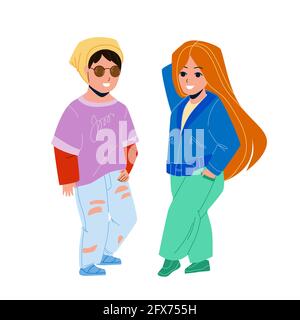 I bambini che indossano abiti di moda stare insieme Vector Illustrazione Vettoriale