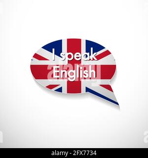 La parola parlo inglese in bolla con bandiera britannica, parlare e lingua, icona vettore Illustrazione Vettoriale