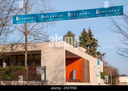 Il Centro Europeo e Museo a Schengen. È dedicato alla storia dell'accordo di Schengen. Lussemburgo Foto Stock