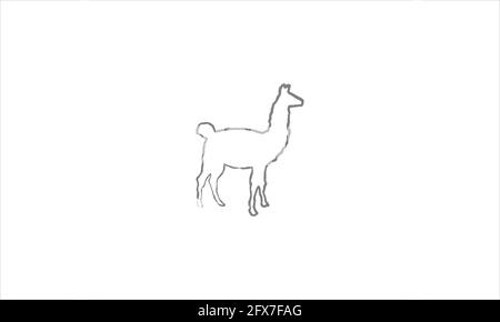 Icona con logo disegnato a mano con l'animale alpaca lama figura silhouette vettore Illustrazione Vettoriale