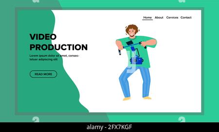 Video produzione Worker Man Making Movie Vector Illustrazione Vettoriale