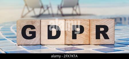 Lettere GDPR su blocchi di legno. Concetto di impresa e società Foto Stock