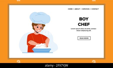 Boy Chef preparare l'impasto per deliziosi torte Vector Illustrazione Vettoriale