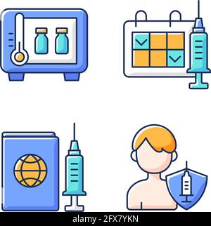 Set di icone di colore RGB per shot di vaccino Illustrazione Vettoriale
