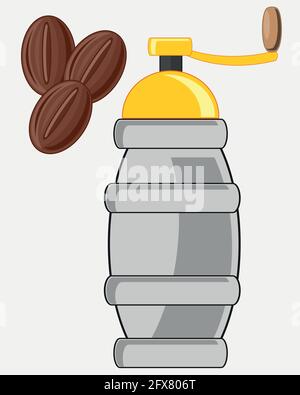 Illustrazione vettoriale del caffè a grani e del macinacaffè manuale Illustrazione Vettoriale