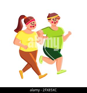 Uomo sovrappeso e Donna che jogging insieme Vector Illustrazione Vettoriale