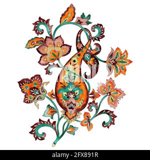 Motivo floreale retro paisley, elementi di design watercolor mandala Foto Stock