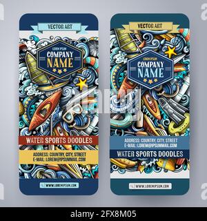 Cartoon carino vettore coloratissimi doodles Water Sport banner Illustrazione Vettoriale