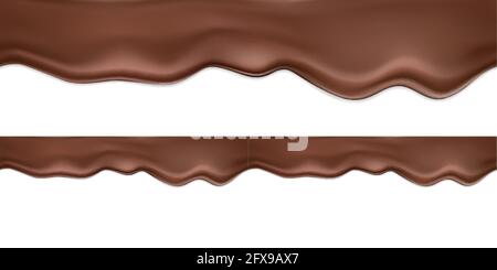 Vettore senza giunture orizzontale realistico cioccolato fondente o al latte con gocciolamento e ombre. Un'onda liscia di cioccolato fondente, cacao o cioccolato fondente Illustrazione Vettoriale