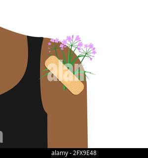 Stucco con fiori su una spalla umana. Illustrazione Vettoriale