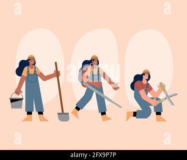 donne giardinieri personaggi che praticano attività Illustrazione Vettoriale
