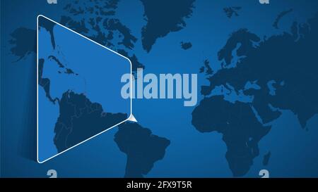 Posizione di Trinidad e Tobago sulla mappa del mondo con mappa ingrandita di Trinidad e Tobago con bandiera. Modello vettoriale geografico per il progetto. Illustrazione Vettoriale