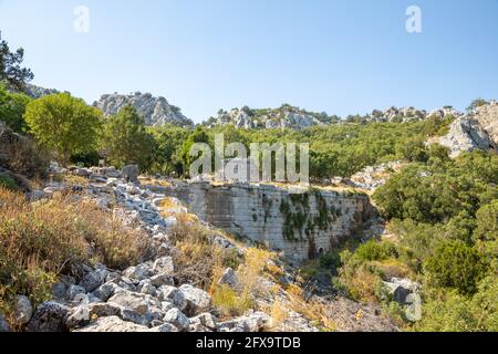 Rovine dell'antica città di Termessos senza turisti nelle vicinanze Antalya in Turchia Foto Stock