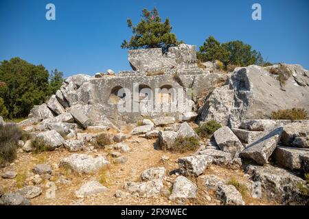 Rovine dell'antica città di Termessos senza turisti nelle vicinanze Antalya in Turchia Foto Stock