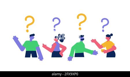 Gruppo di persone con grandi punti interrogativi Illustrazione Vettoriale