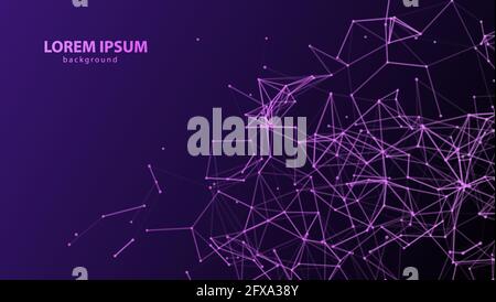 Fondo viola plesso astratto con linee e punti viola collegati. Modello geometrico vettoriale minimalistico. Connessione di rete Plexus digitale Illustrazione Vettoriale