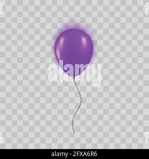 Palloncino viola realistico isolato su sfondo trasparente. Elemento di design per festa di compleanno, apertura grandiosa o concetto di biglietto d'auguri Big sale Illustrazione Vettoriale
