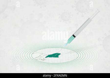 Concetto di vaccinazione Maine, iniezione di vaccino in mappa del Maine. Vaccino e vaccinazione contro il coronavirus, COVID-19. Modello vettoriale per l'assistenza sanitaria. Illustrazione Vettoriale