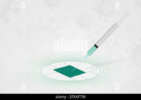 Concetto di vaccinazione Wyoming, iniezione di vaccino in mappa del Wyoming. Vaccino e vaccinazione contro il coronavirus, COVID-19. Modello vettoriale informazioni su Healthc Illustrazione Vettoriale