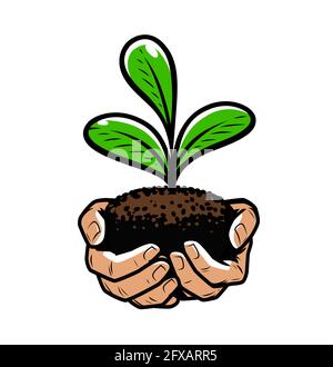 Mani con germoglio verde. Natura, concetto di ecologia illustrazione vettoriale Illustrazione Vettoriale