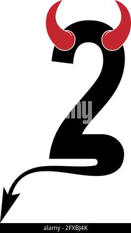 Numero con corna del diavolo e icona coda logo vettore di disegno modello Illustrazione Vettoriale