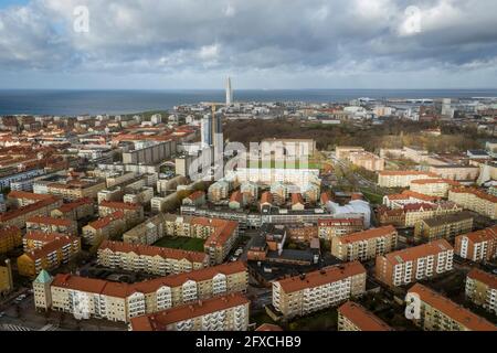 Svezia, Scania, Malmo, veduta aerea del quartiere residenziale della città Foto Stock