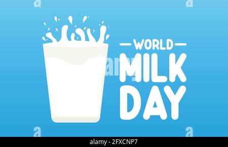 World Milk Day Vactor Banner Illustrazione di fondo. Sfondo vettoriale campagna di consapevolezza, banner, poster, modello di scheda. Illustrazione Vettoriale